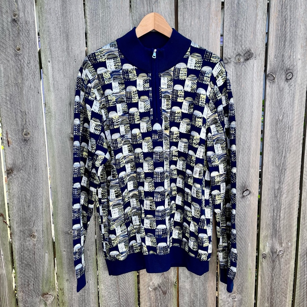 Prestige Original | 1/4 zip Pullover Multicolored Sweater 3D Geometric Size L